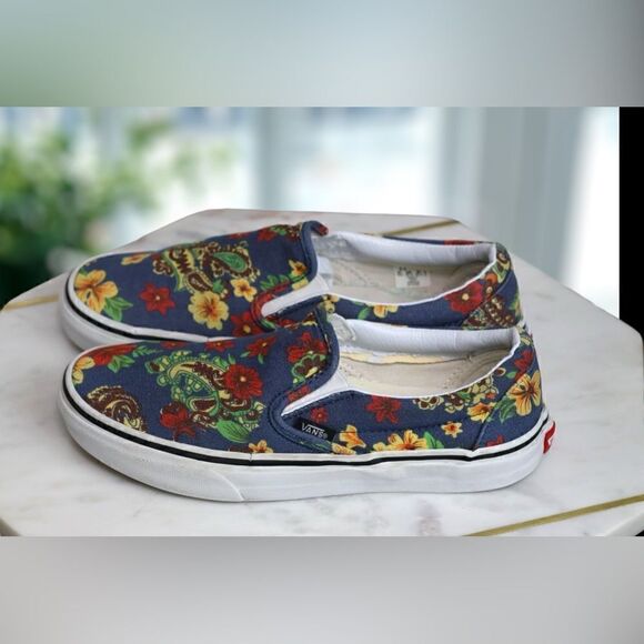 VANS Classic Slip-On Aloha Dress Blues Paisley RARE Floral Size 5.5 Men 7 Women - Picture 4 of 11
